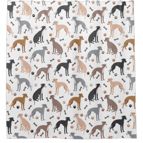 Italian Greyhound Dog Bones and Paws Shower Curtai Shower Curtain