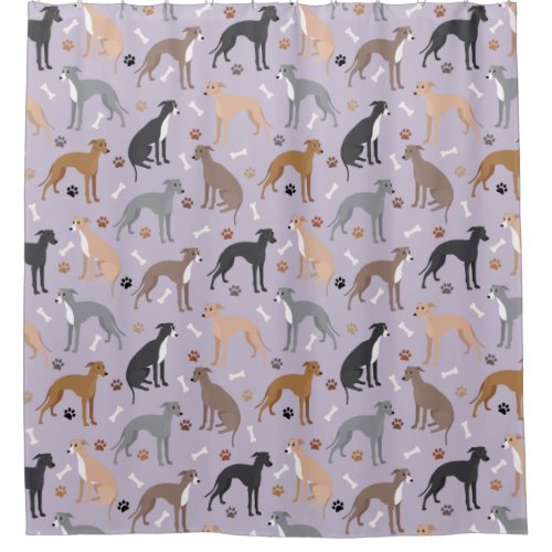 Italian Greyhound Dog Bones and Paws Shower Curtain