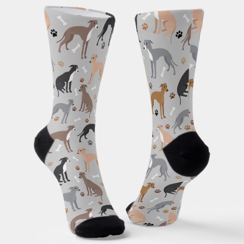 Italian Greyhound Dog Bones and Paws Socks