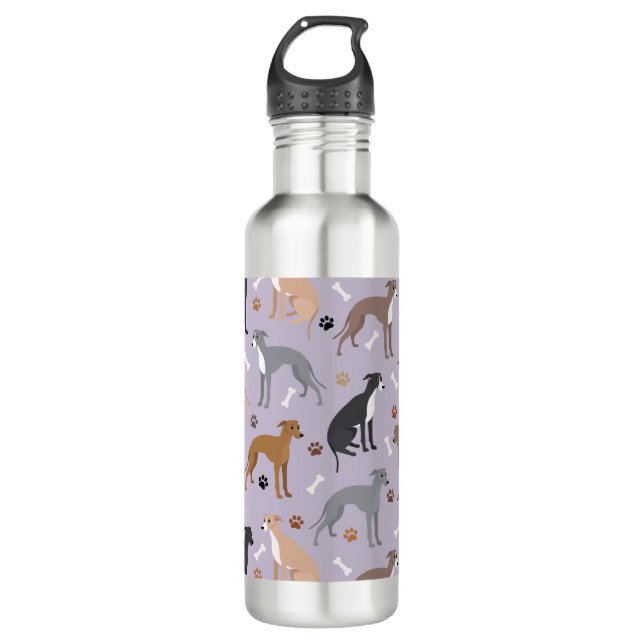 Italian Greyhound Dog Bones and Paws Stainless Steel Water Bottle (Front)