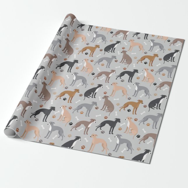 Italian Greyhound Dog Bones and Paws Wrapping Pape Paper (Unrolled)