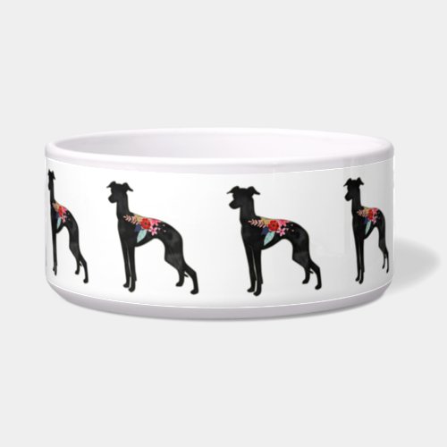 Italian Greyhound Dog Breed Bohemian Floral Saddle Bowl