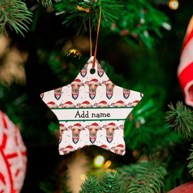 Italian Greyhound Dog Breed Christmas Ceramic Ornament (Creator Uploaded)