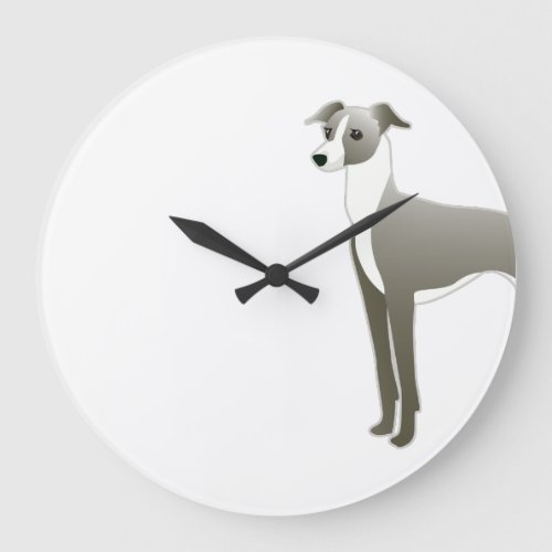 Italian Greyhound Dog Breed Illustration Silhouett Large Clock