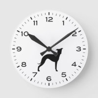 Italian Greyhound Dog Breed Silhouette Round Clock