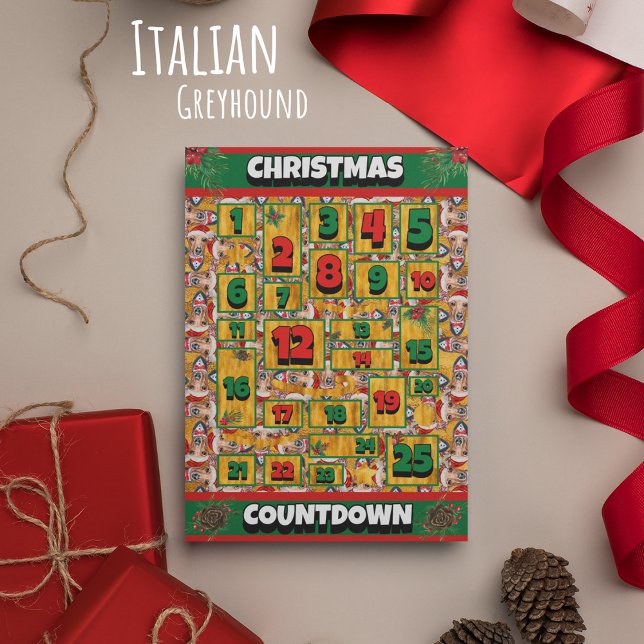 Italian Greyhound Dog Countdown Christmas Advent Holiday Card (Creator Uploaded)