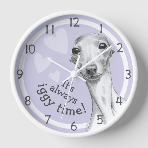 Italian Greyhound dog Cute Funny Sketch Iggy time Clock