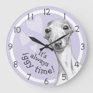 Italian Greyhound dog Cute Funny Sketch Iggy time Large Clock