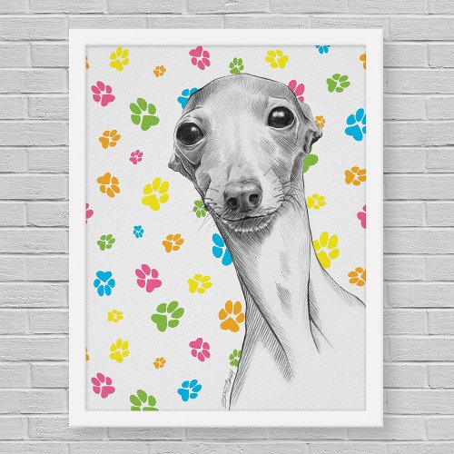 Italian Greyhound dog Cute Funny Sketch Portrait Poster