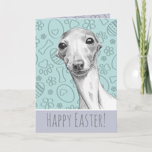 Italian Greyhound dog Easter pattern Cute Pastel Holiday Card (Front)