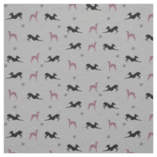 Italian Greyhound Dog Fabric with Pink Iggys