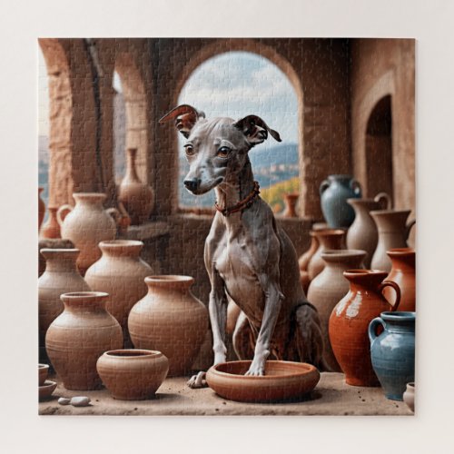 Italian Greyhound Dog in Pottery Room Jigsaw Puzzle