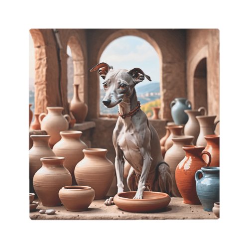 Italian Greyhound Dog in Pottery Room Metal Print