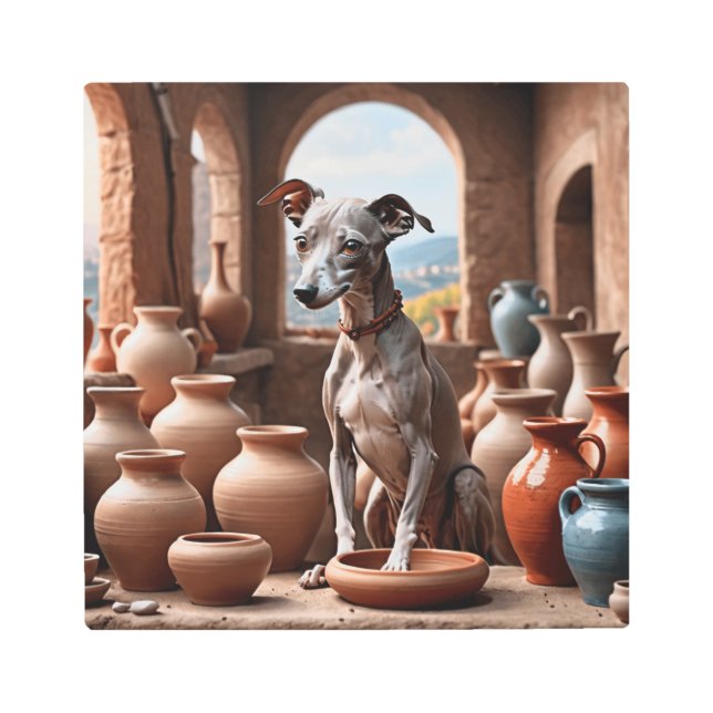 Italian Greyhound Dog in Pottery Room Metal Print (Front)