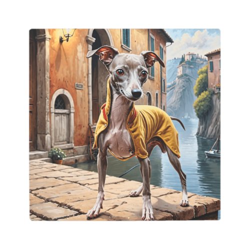 Italian Greyhound Dog in Yellow Jacket Metal Print