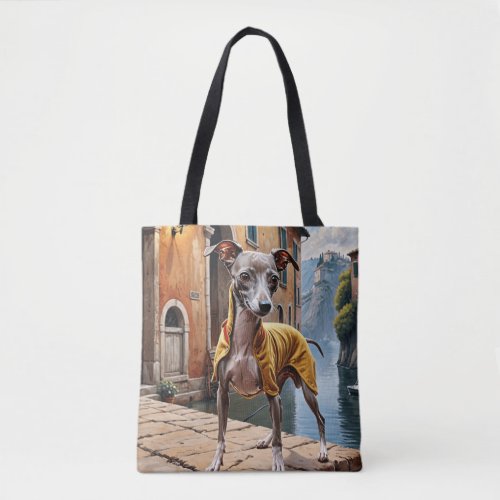 Italian Greyhound Dog in Yellow Jacket Tote Bag