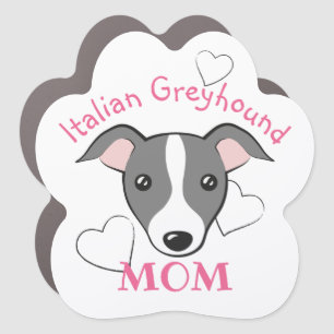 Italian greyhound Dog mom Cute cartoon Grey white Car Magnet