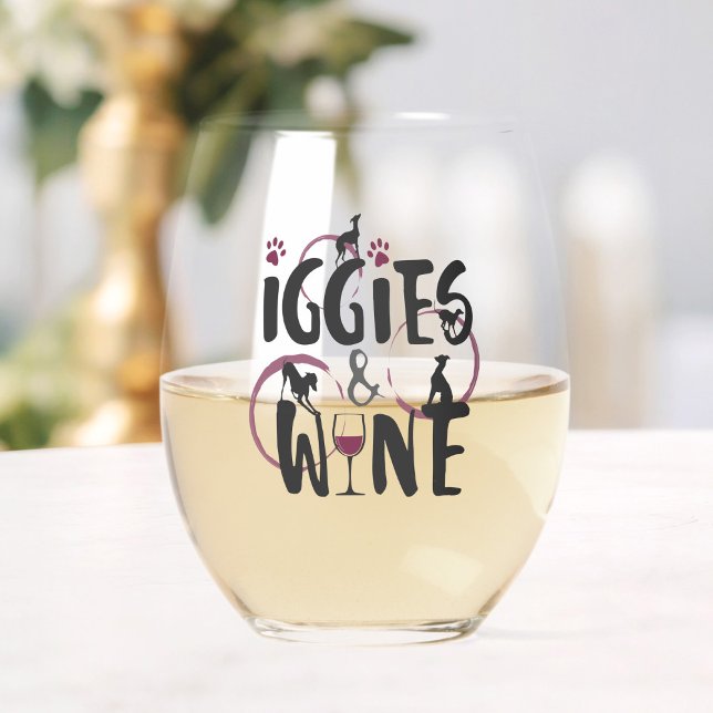 Italian Greyhound Dog Mom Wine lover Funny text Stemless Wine Glass (Creator Uploaded)