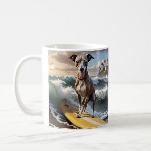 Italian Greyhound Dog on Surfboard Coffee Mug