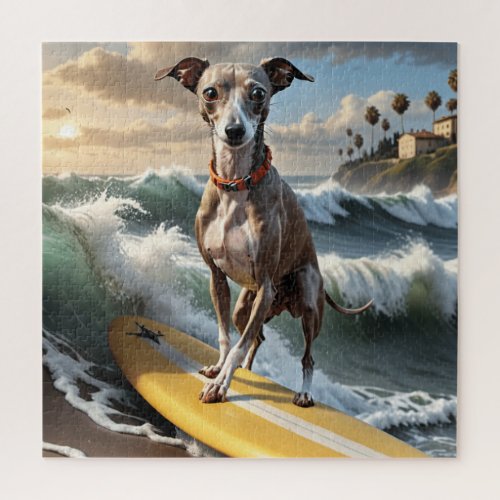 Italian Greyhound Dog on Surfboard Jigsaw Puzzle