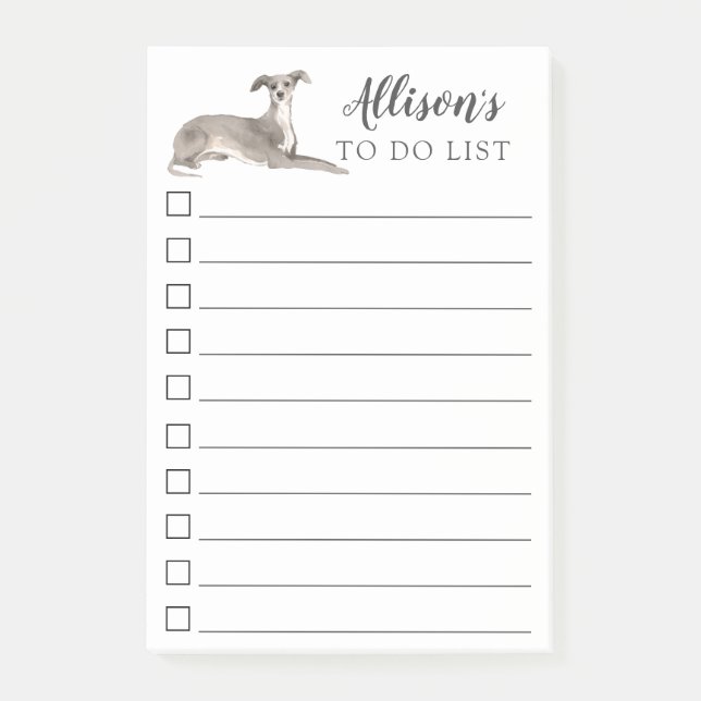 Italian Greyhound Dog Personalized To Do List Post-it Notes (Front)