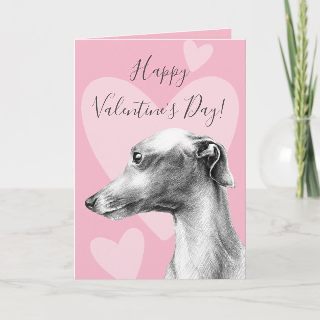 Italian Greyhound dog Pink Valentines day Love Holiday Card (Front)