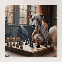 Italian Greyhound Dog Playing Chess