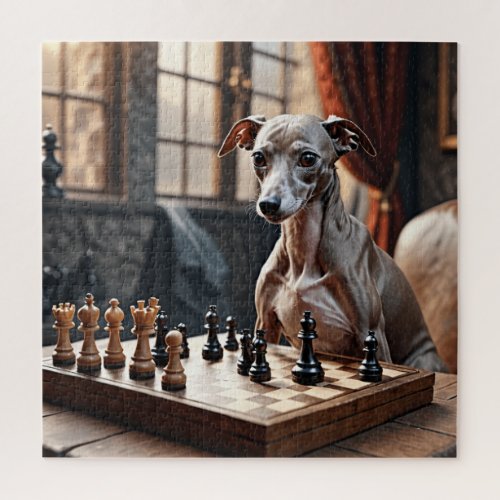 Italian Greyhound Dog Playing Chess Jigsaw Puzzle