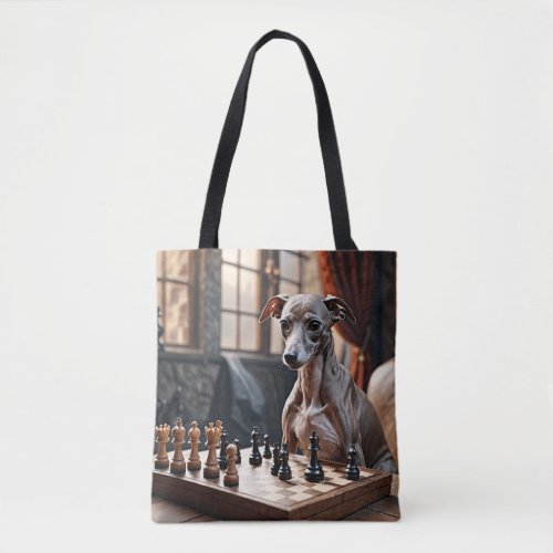 Italian Greyhound Dog Playing Chess Tote Bag