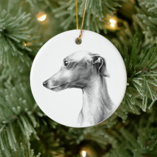 Italian Greyhound dog portrait Personalized text Ceramic Ornament