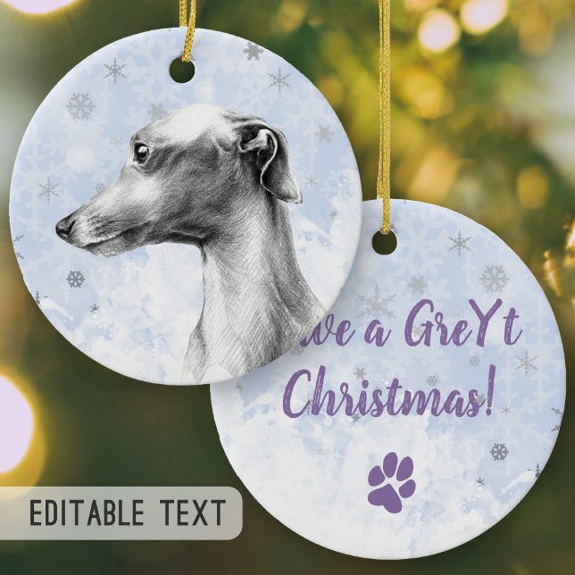 Italian Greyhound dog portrait Personalized text Ceramic Ornament (Creator Uploaded)