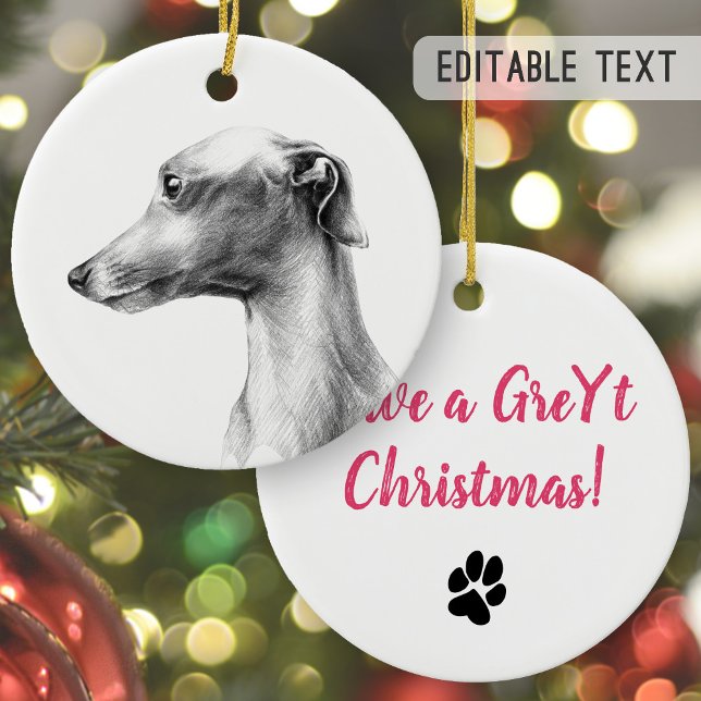Italian Greyhound dog portrait Personalized text Ceramic Ornament (Creator Uploaded)