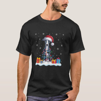 Italian Greyhound Dog Santa Hat Christmas Tree Lig T-Shirt
