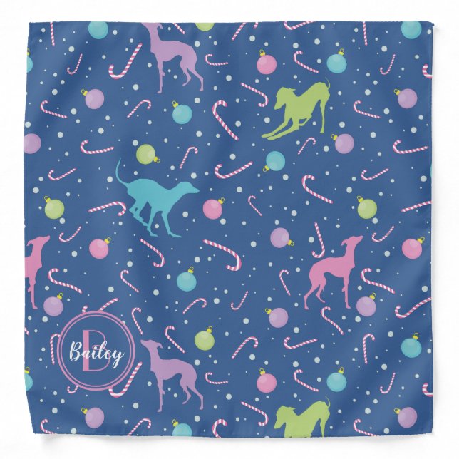 Italian greyhound dog silhouette Christmas pattern Bandana (Front)