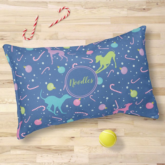 Italian greyhound dog silhouette Christmas pattern Pet Bed (Creator Uploaded)