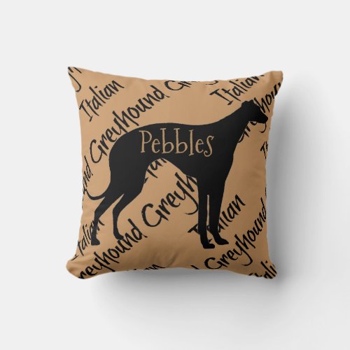 Italian Greyhound Dog Silhouette Throw Pillow