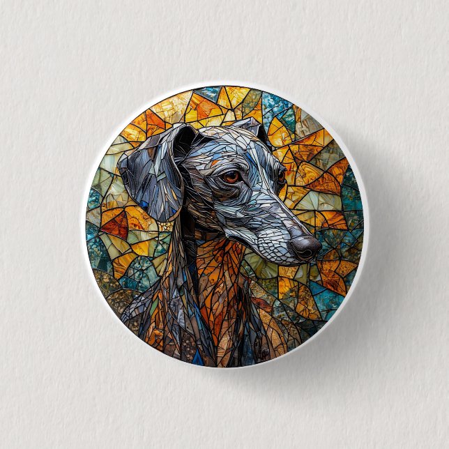 Italian Greyhound dog Stained Glass Art Button (Front)