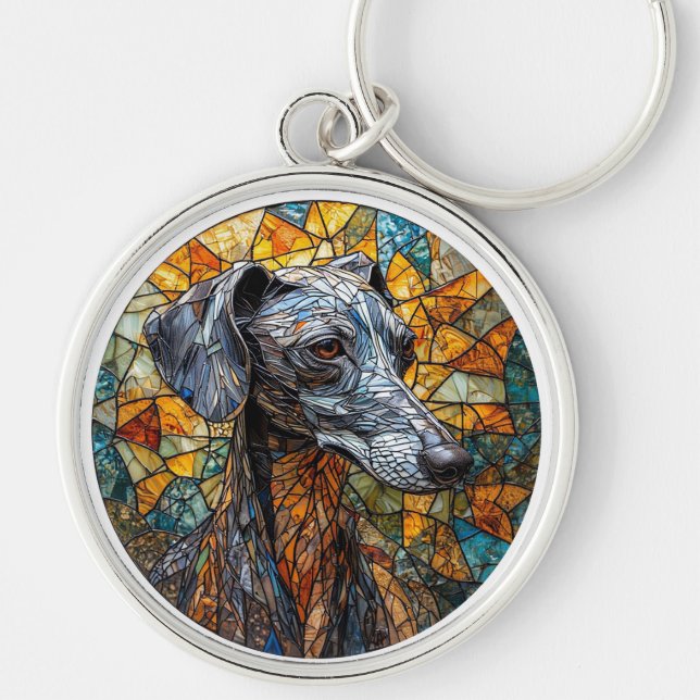 Italian Greyhound dog Stained Glass Art Keychain (Front)