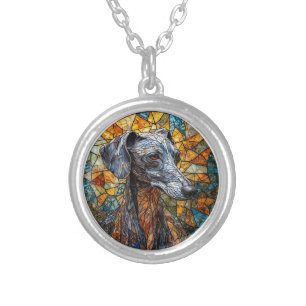 Italian Greyhound dog Stained Glass Art Silver Plated Necklace