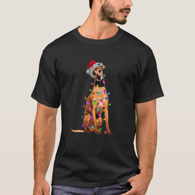 Italian Greyhound Dog Tree Christmas Lights Xmas P T-Shirt (Front)
