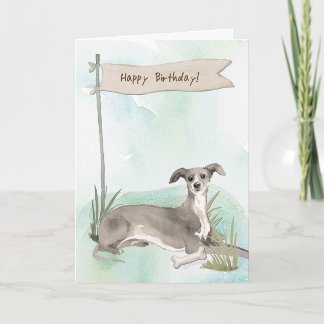 Italian Greyhound Dog Under Birthday Sign Card (Front)