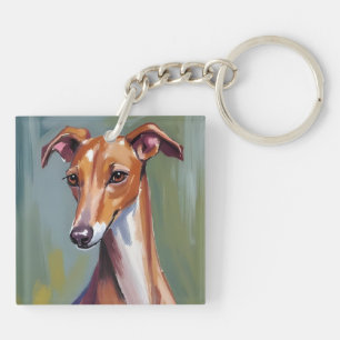Italian Greyhound Dog Watercolor Painting Keychain