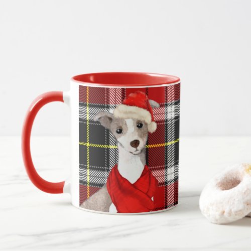 Italian Greyhound Dog with Holiday Plaid Christmas Mug