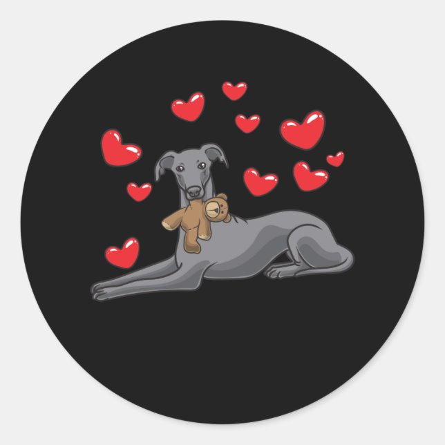 Italian Greyhound Dog With Stuffed Animal Classic Round Sticker (Front)