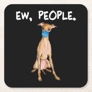 italian greyhound ew people dog wearing face mask square paper coaster
