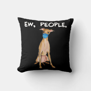 italian greyhound ew people dog wearing face mask throw pillow