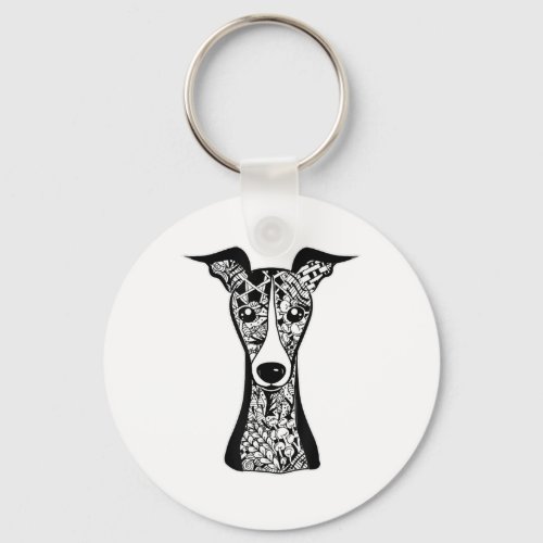 Italian Greyhound Face Graphic Art Keychain