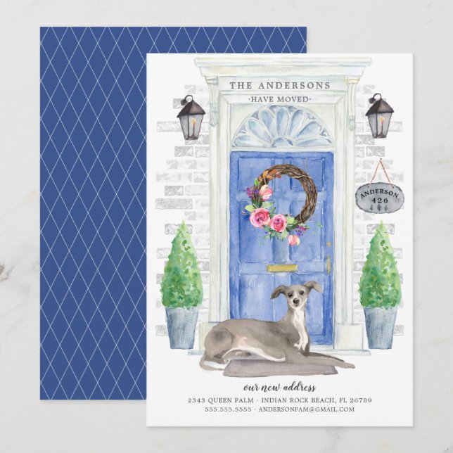 Italian Greyhound Front Door Moving Announcement (Front/Back)