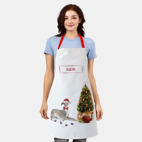 Italian Greyhound Funny Christmas Dog with Tree Apron