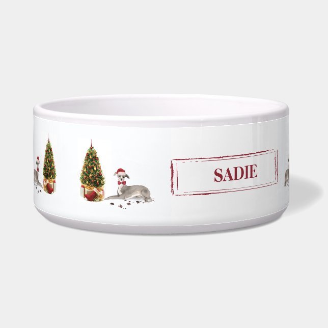 Italian Greyhound Funny Christmas Dog with Tree Bowl (Left)
